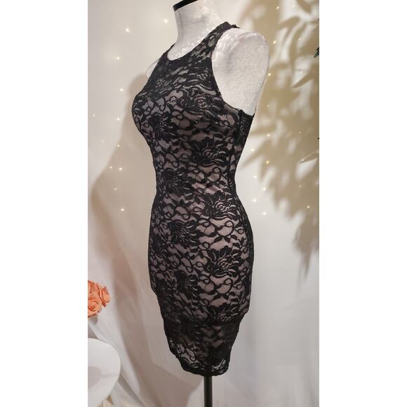 Vtg My Michelle Lace Sparkle Sheer Overlay Open Back Bodycon Dress 3 Y2K Black - Picture 3 of 14